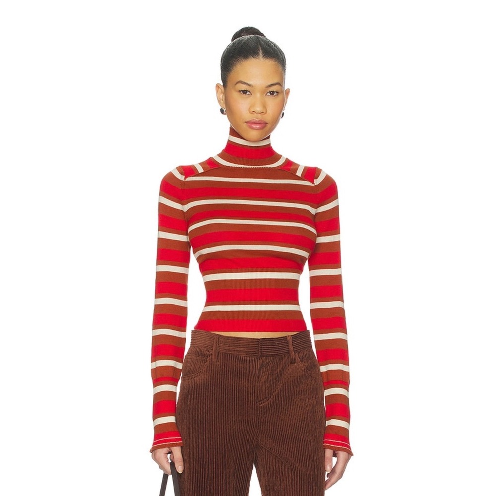 Free People Breeze Striped Turtleneck Sweater in Red Cinnamon Combo Size Small